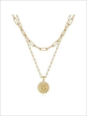 14K Gold Plated Initial Necklace Layered Paperclip Chain Choker Women Jewelry